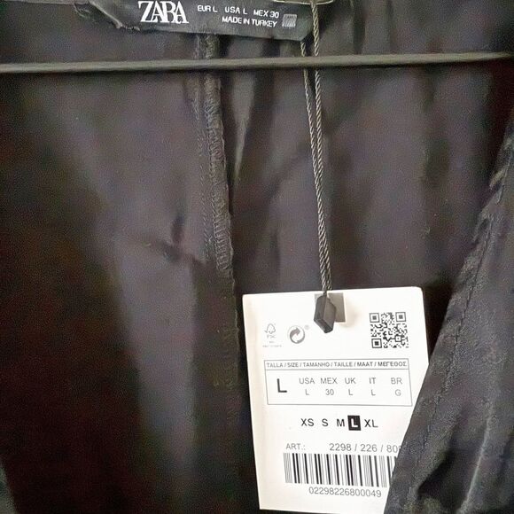 NWT Zara Long Sleeve Blouson Faux Wrap Dress in Black Size L - Picture 6 of 7